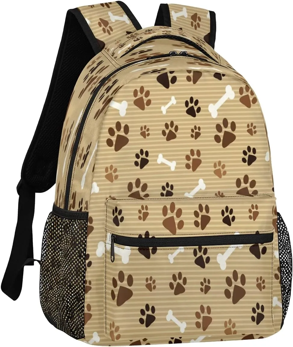 Backpack for Women Men, Pawprint Animal Paw Casual Backpacks, Waterproof Lightweight Footprint with Bones Daypack Bags for Travel Camping Work