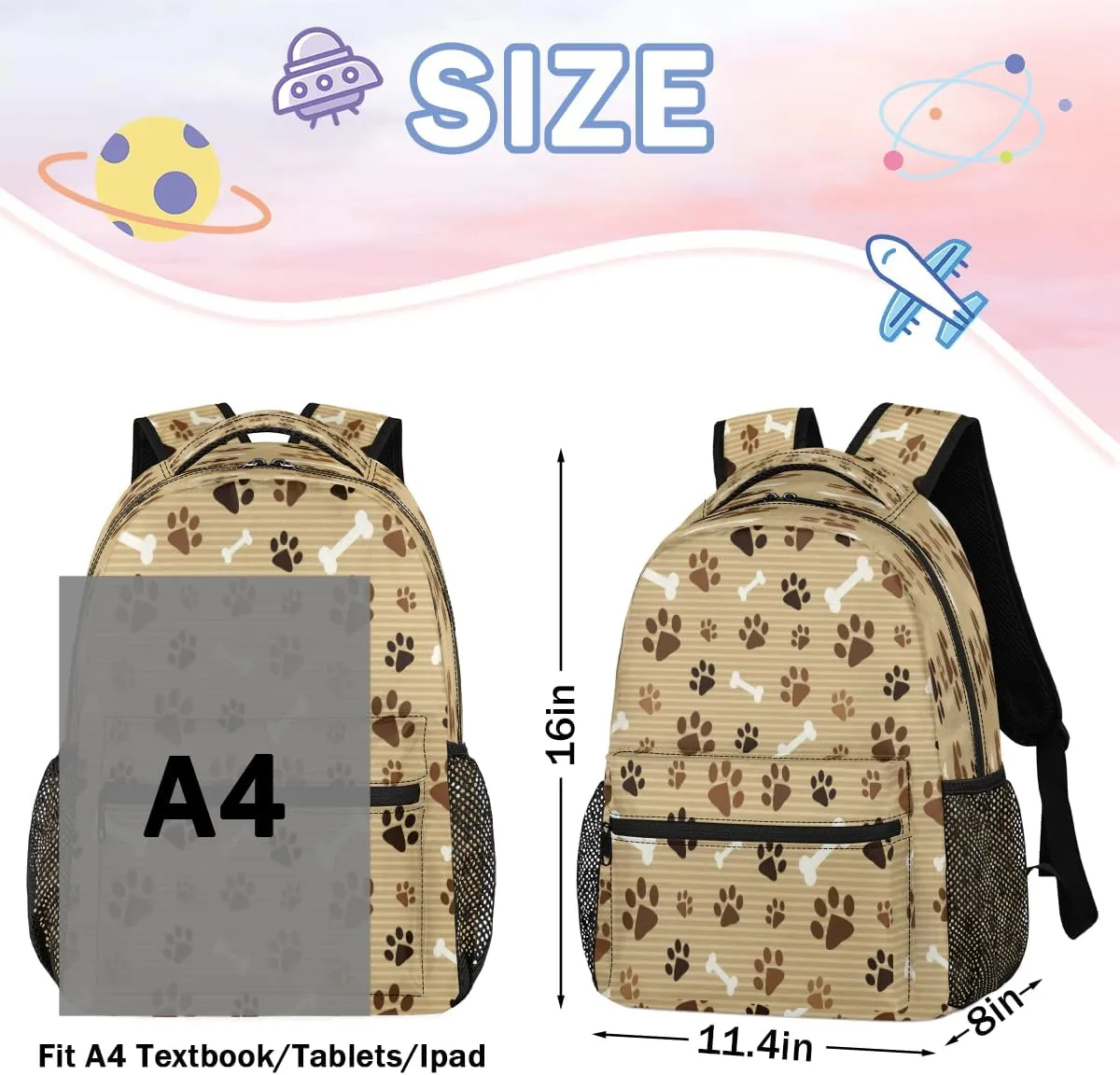 Backpack for Women Men, Pawprint Animal Paw Casual Backpacks, Waterproof Lightweight Footprint with Bones Daypack Bags for Travel Camping Work