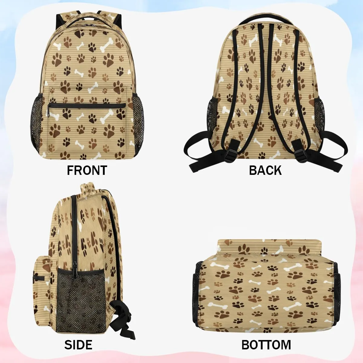 Backpack for Women Men, Pawprint Animal Paw Casual Backpacks, Waterproof Lightweight Footprint with Bones Daypack Bags for Travel Camping Work