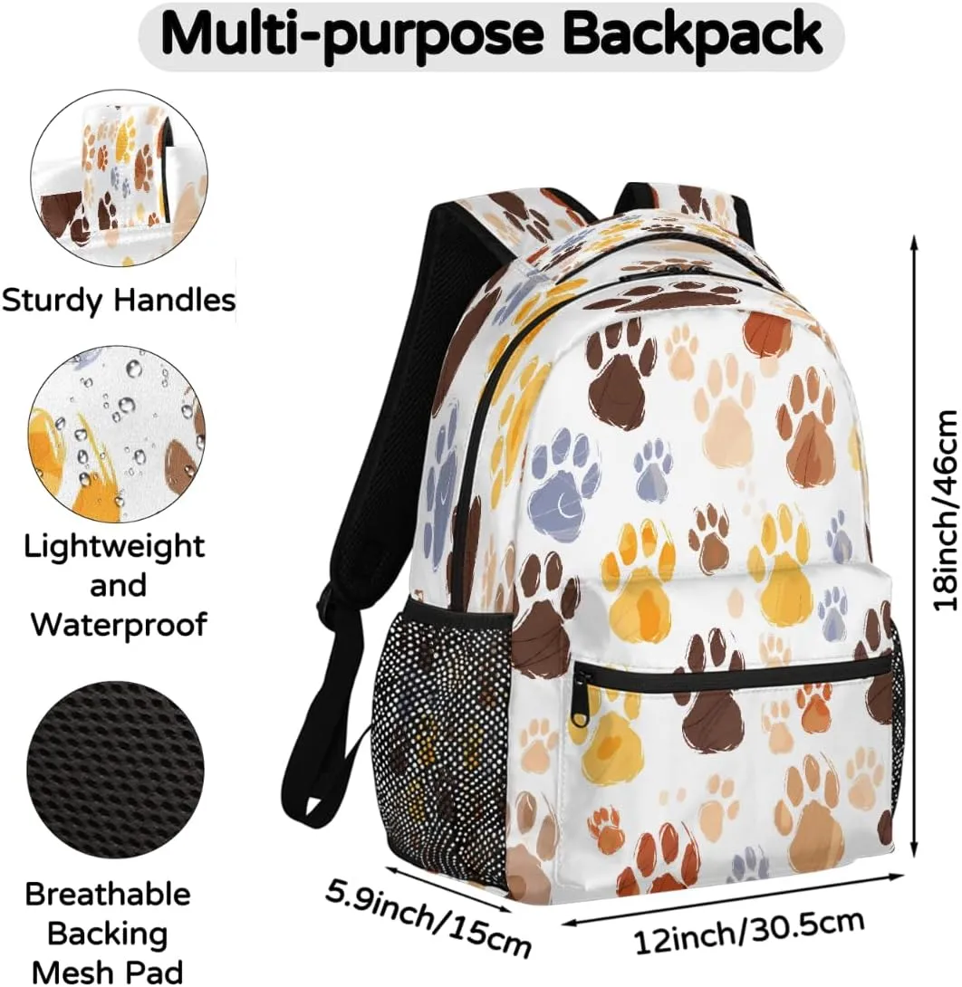 Backpack for Women Men Waterproof Backpack with Laptop Compartment, Lightweight Carry On Backpack for Travel, Work, Picnic, Cat Dog Paw Print
