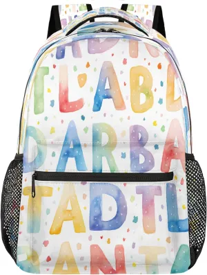 Backpack for Women Men Waterproof Backpack with Laptop Compartment, Lightweight Carry On Backpack for Travel, Work, Picnic, Cute Watercolor Letters Print