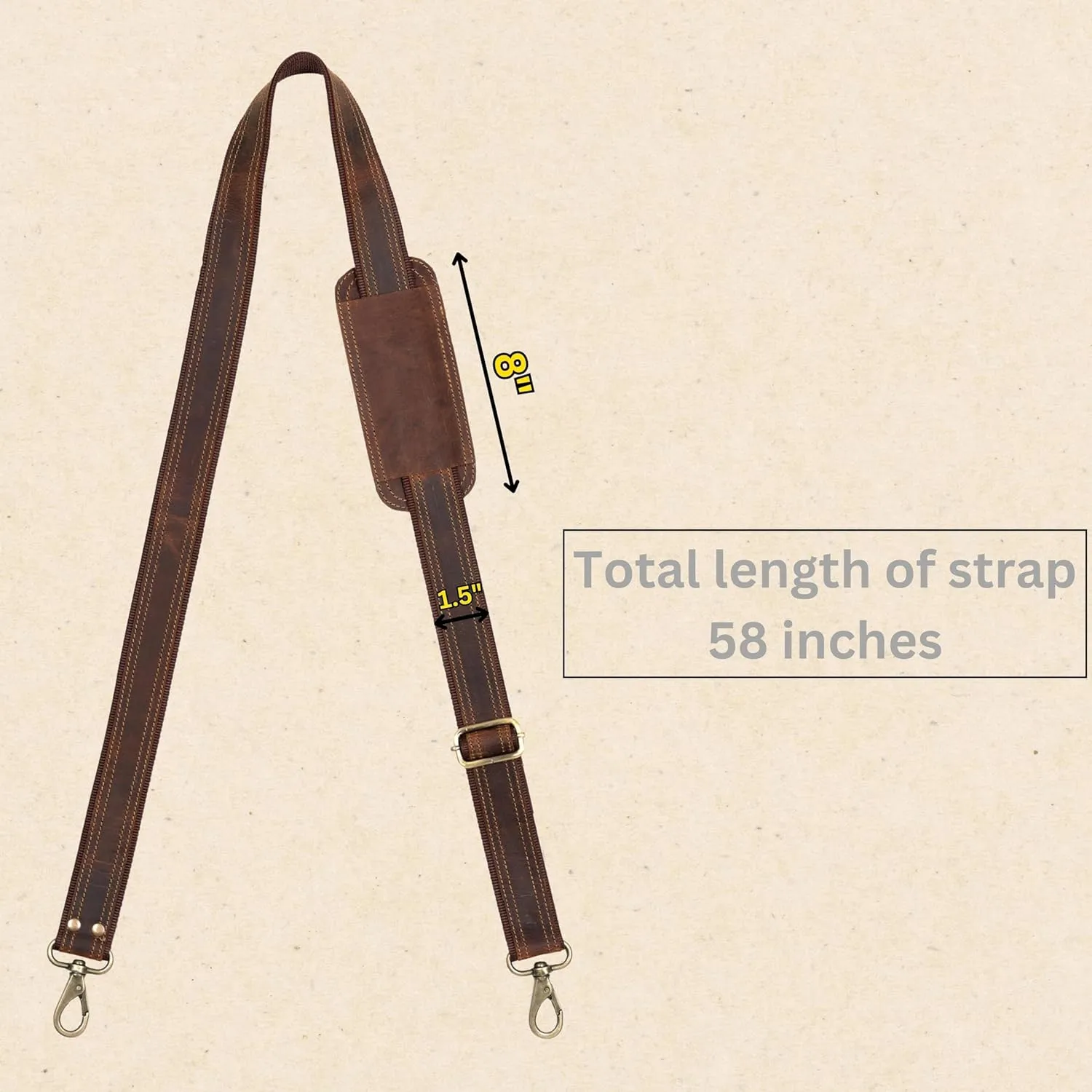 Bag Strap Replacement - Genuine Leather Adjustable Shoulder Strap for Messenger, Laptop, Camera, Travel Bags