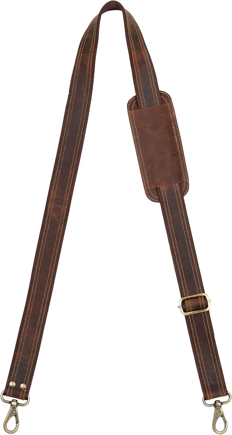 Bag Strap Replacement - Genuine Leather Adjustable Shoulder Strap for Messenger, Laptop, Camera, Travel Bags