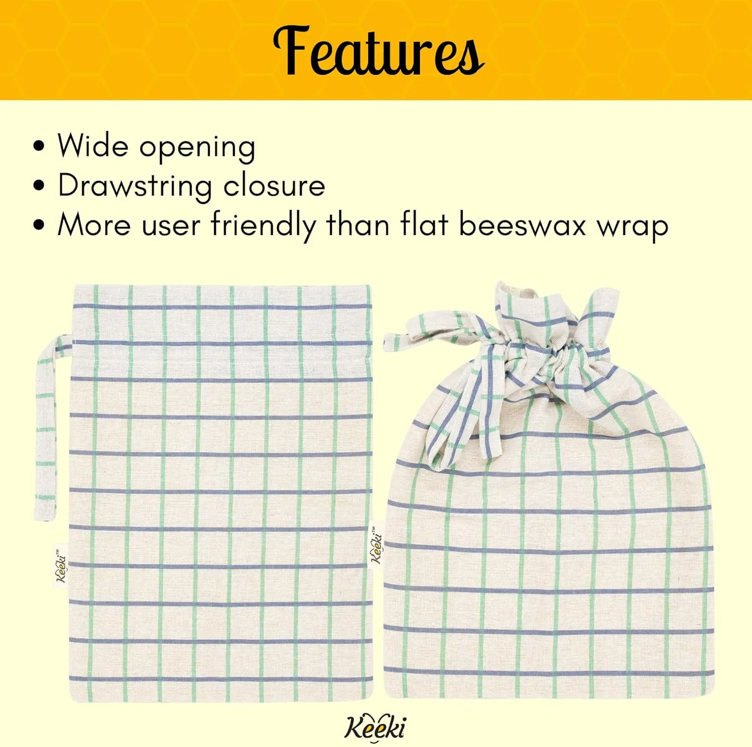 Bag - The Original Beeswax Lined Bread Bag for Homemade & Sourdough | Reusable Linen Bread Storage | Beeswax Wrap Alternative | Plastic-Free Storage w/Wide Opening & Drawstring Closure - Yellow