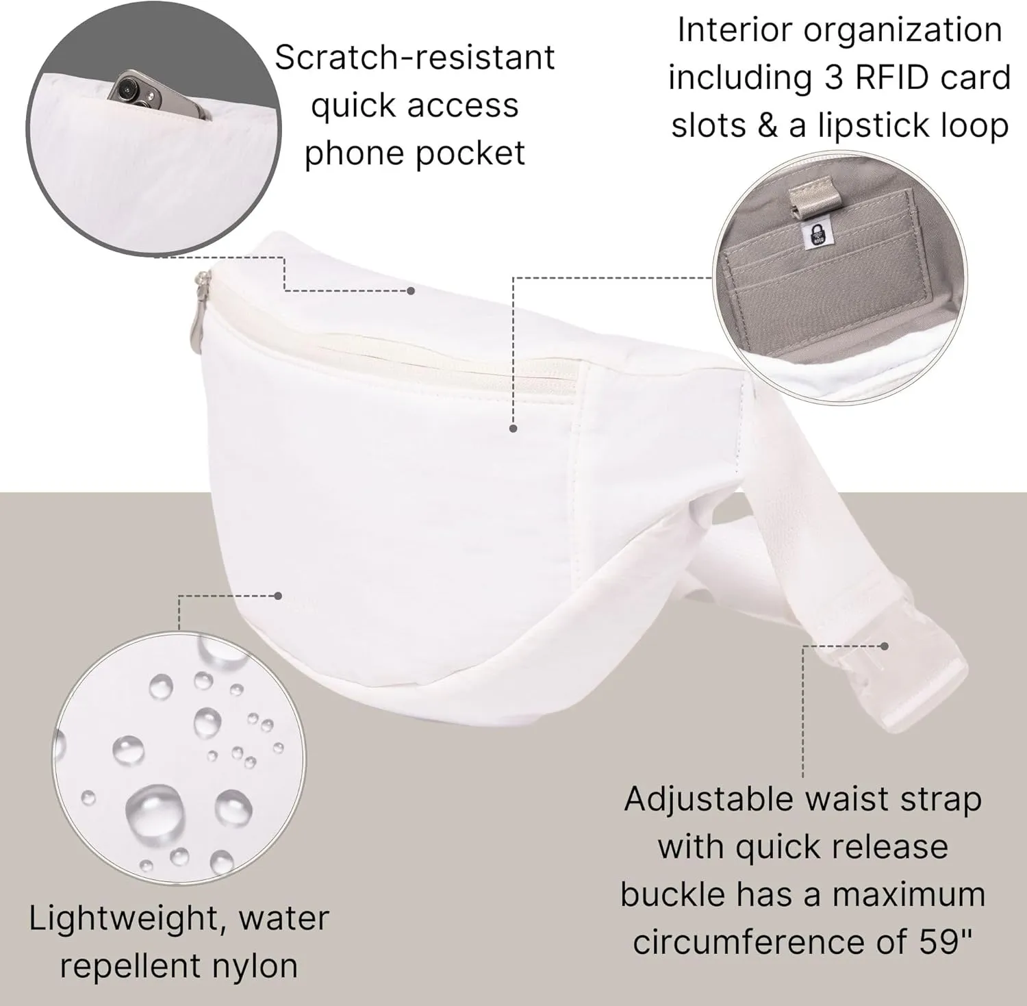 Baggallini Style Swift Belt Bag Sling Bag - Lightweight 12"x7" Crossbody Bag Fanny Pack Belt w/RFID and Adjustable Strap