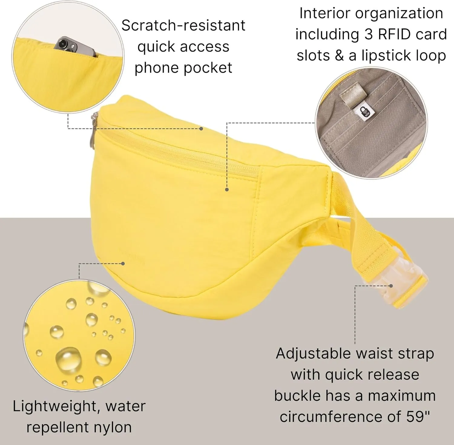 Baggallini Style Swift Belt Bag Sling Bag - Lightweight 12"x7" Crossbody Bag Fanny Pack Belt w/RFID and Adjustable Strap