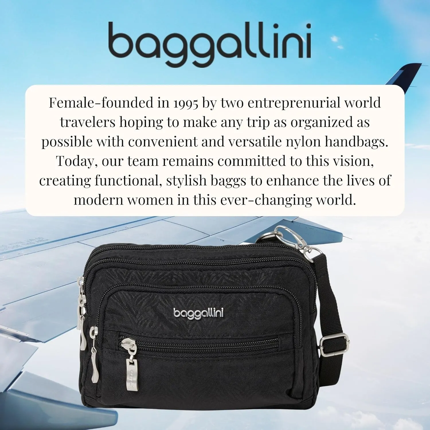 Baggallini Triple Zip Small Crossbody Bag for Women