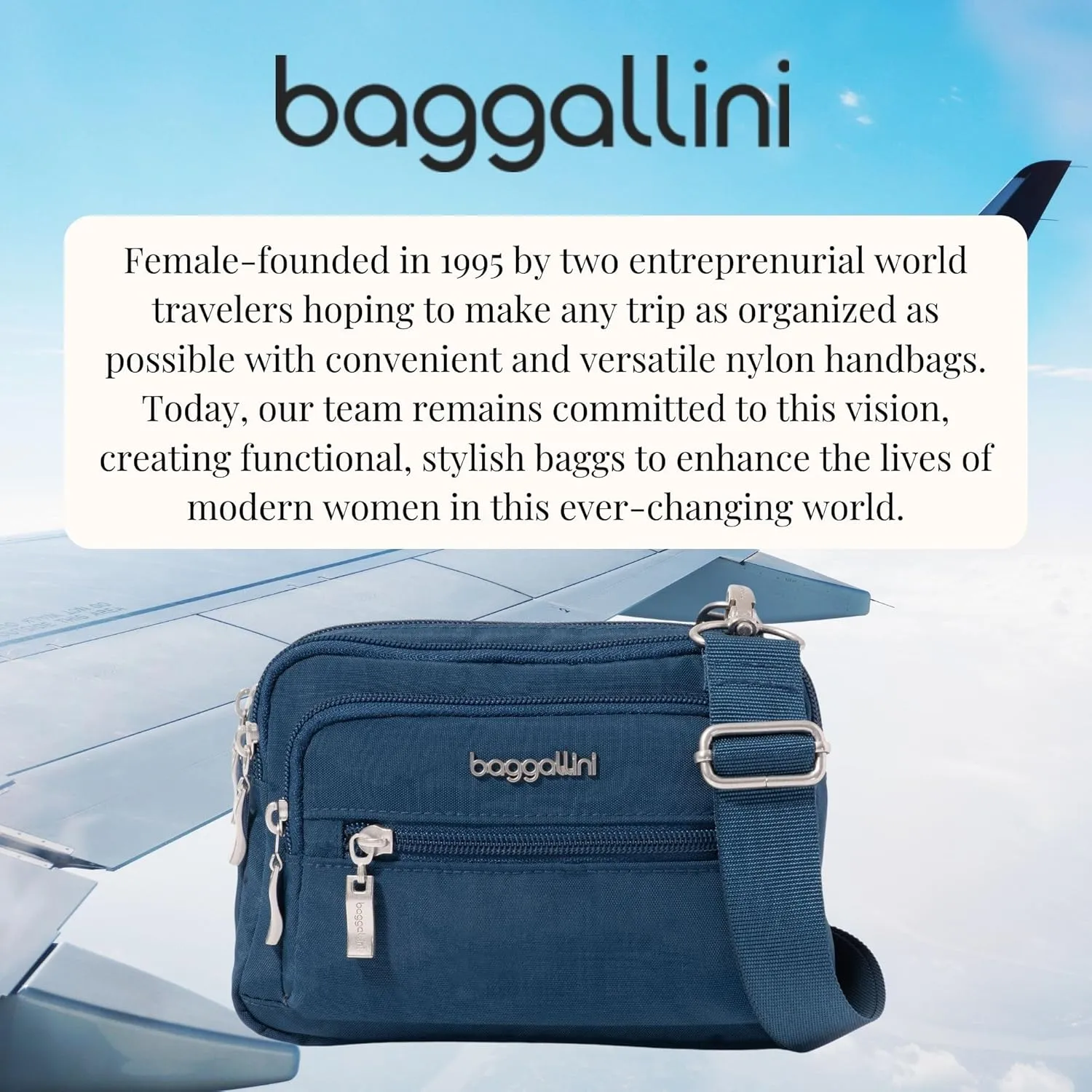 Baggallini Triple Zip Small Crossbody Bag for Women