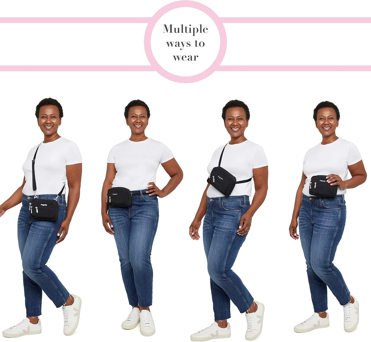 Baggallini Triple Zip Small Crossbody Bag for Women
