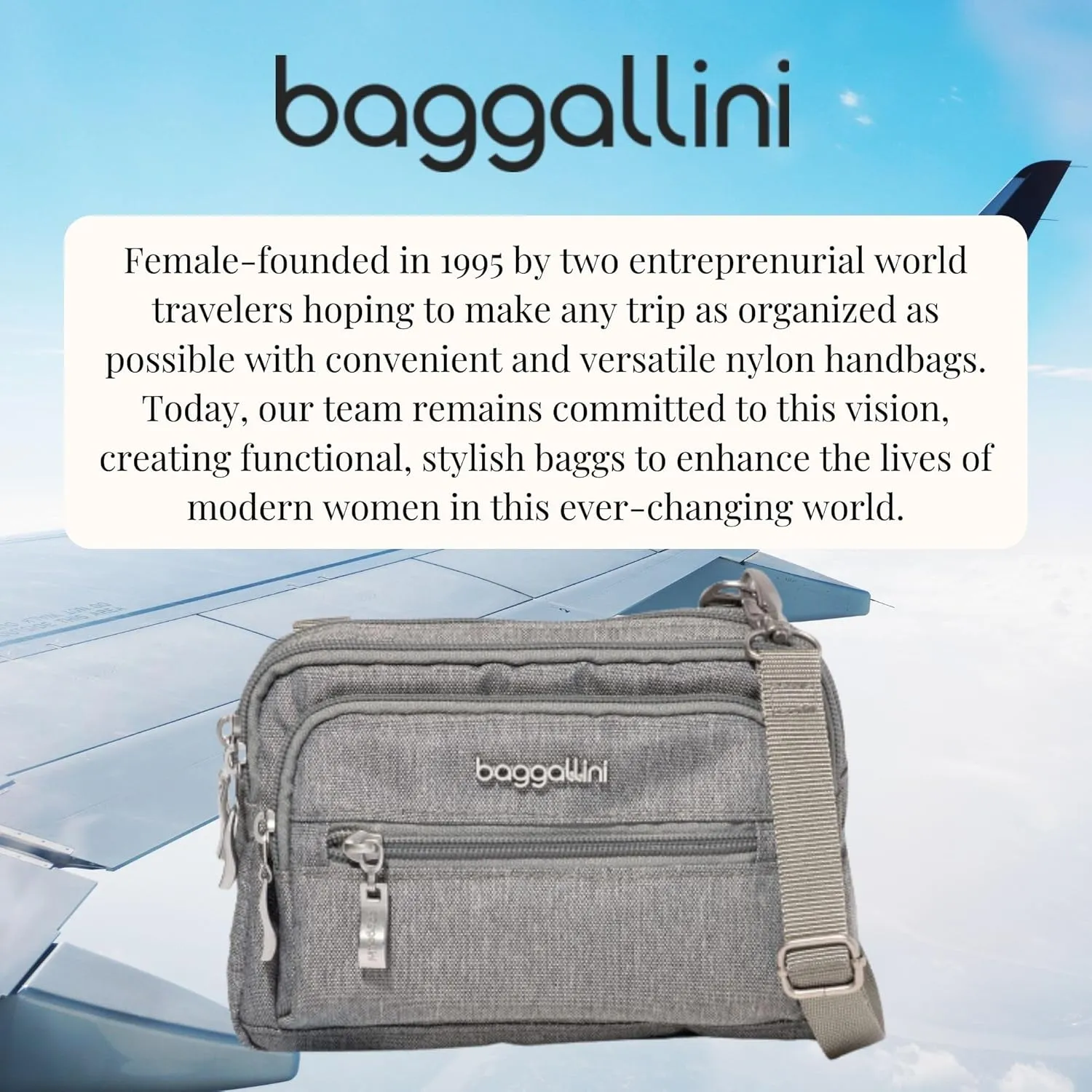 Baggallini Triple Zip Small Crossbody Bag for Women