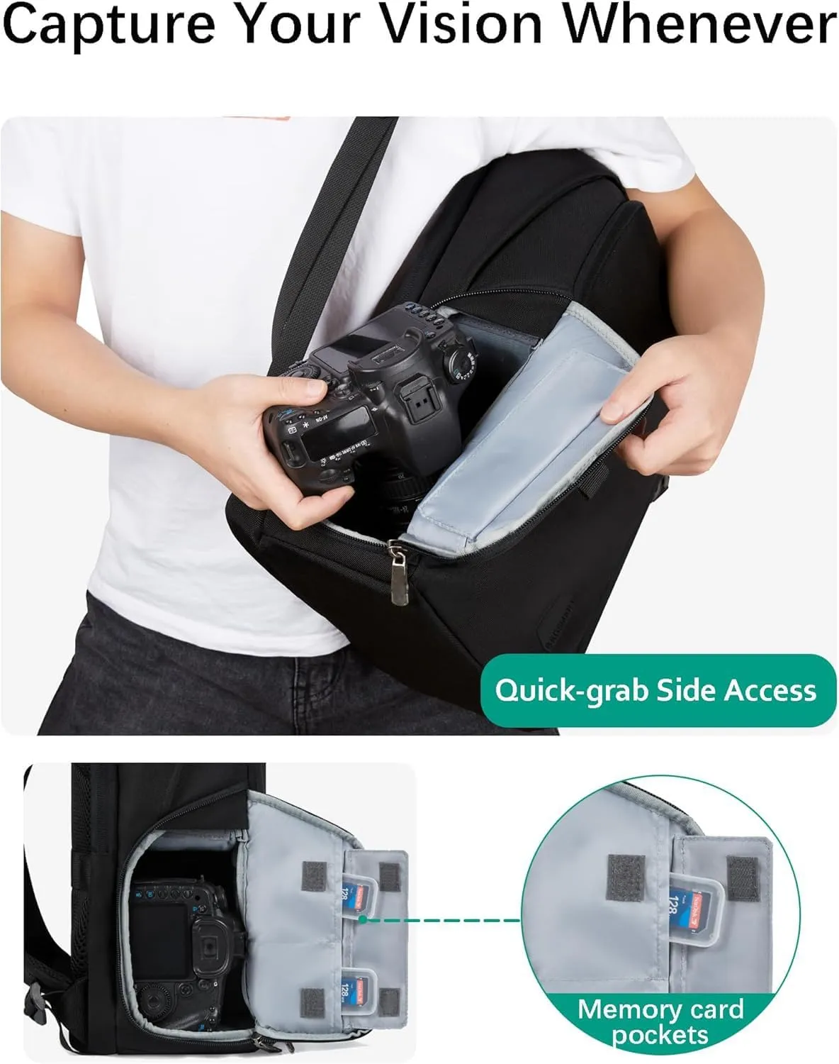 BAGSMART Camera Bag, DSLR SLR Camera Backpack Fits up to 15.6" Laptop, Camera Case for Photographers with Waterproof Rain Cover, Tripod Holder, Black