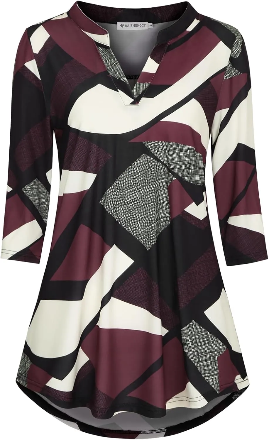 BAISHENGGT Womens 3/4 Sleeve Floral Printed Notch V Neck Blouses Tunics Tops