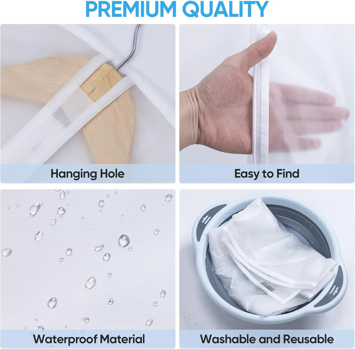 BALEINE 40'' Translucent Garment Bags, 12 Packs PEVA Dress Bag for Closet Clothes Dresses Suit Coats Storage (White, 12PK)