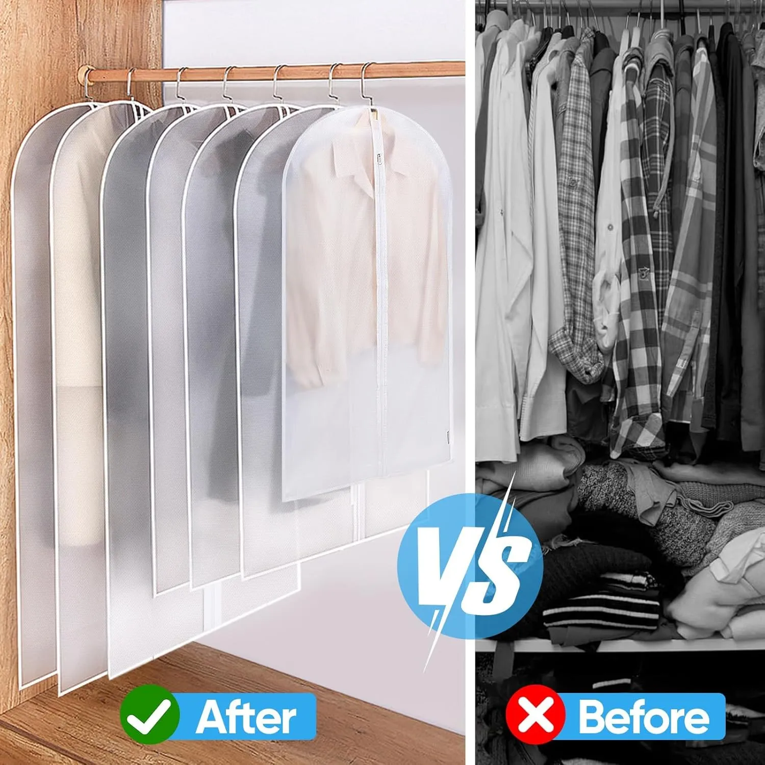 BALEINE 40'' Translucent Garment Bags, 12 Packs PEVA Dress Bag for Closet Clothes Dresses Suit Coats Storage (White, 12PK)