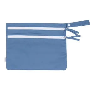 BapronBaby Minimalist Dusty Blue Wet Dry Bag - Waterproof Two Zipper Pockets - Reusable for Mealtime, Diapers, Stroller, Snacks, Swimsuits - Machine Washable - 11" x 9"