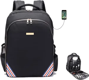 Barbers Bookbags for Clippers and Supplies Hairstylist Bags Travel Backpack Case for Barbers Tools Storage with USB and PU…