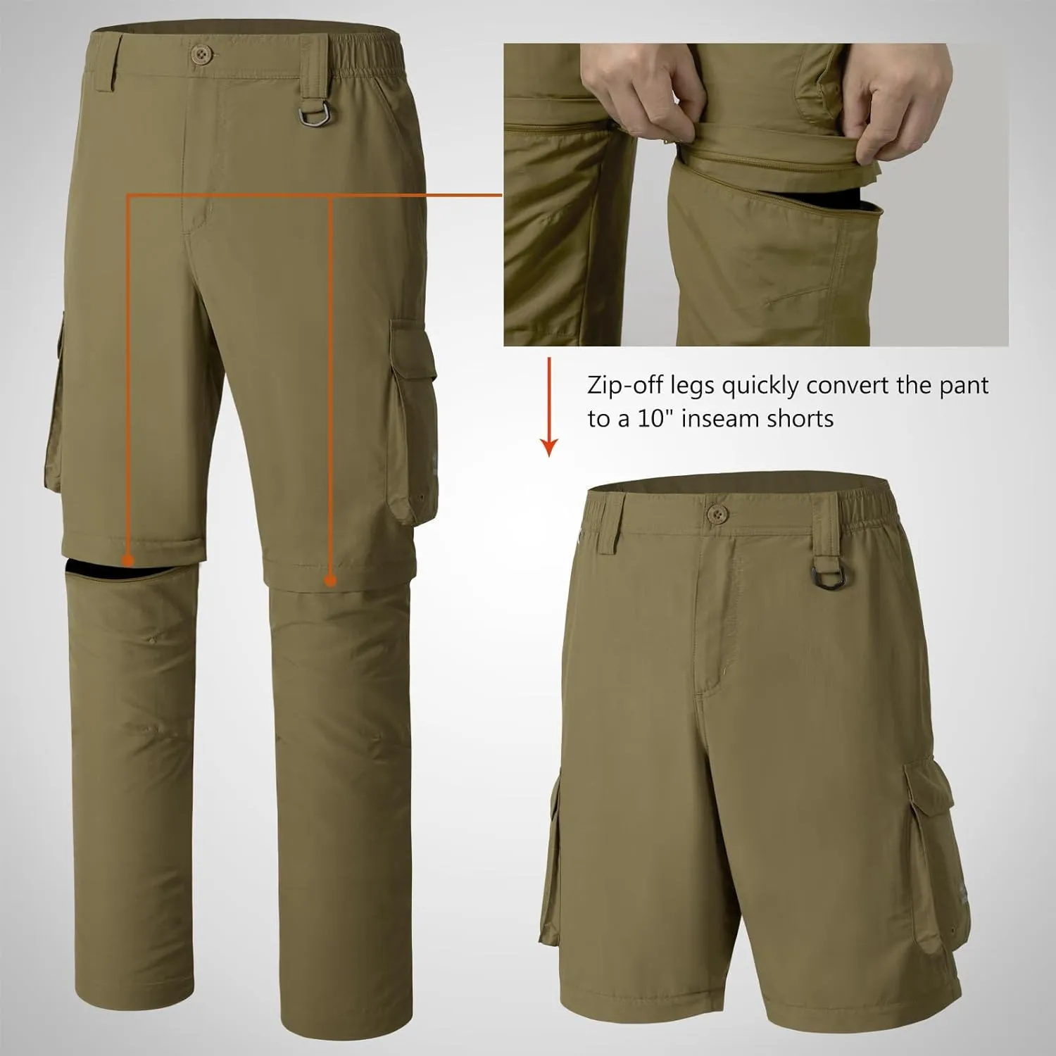 BASSDASH Men’s Outdoor Quick Dry Convertible Pants Zip-Off Water Resistant Lightweight Fishing Hiking Cargo Shorts UPF50 