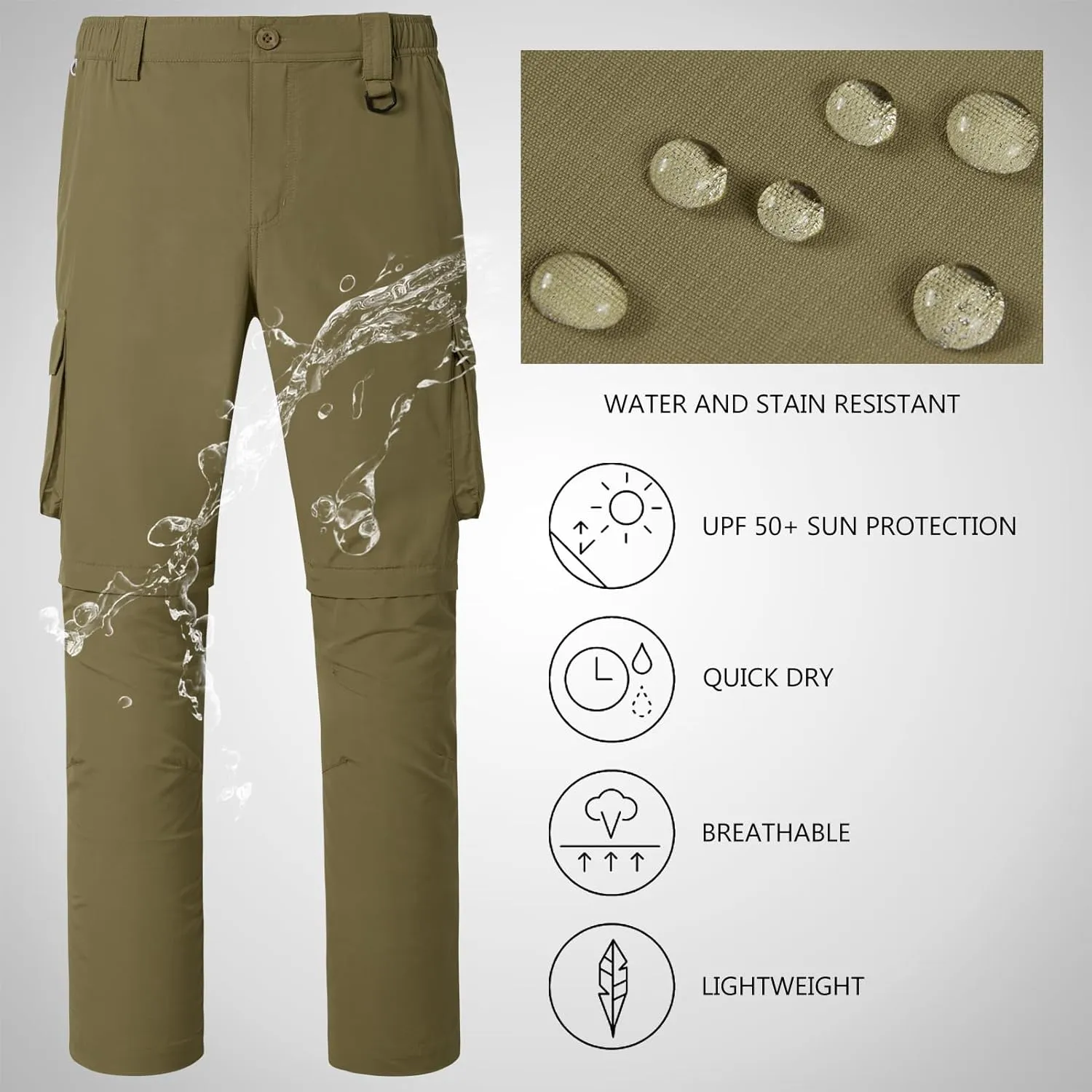 BASSDASH Men’s Outdoor Quick Dry Convertible Pants Zip-Off Water Resistant Lightweight Fishing Hiking Cargo Shorts UPF50 