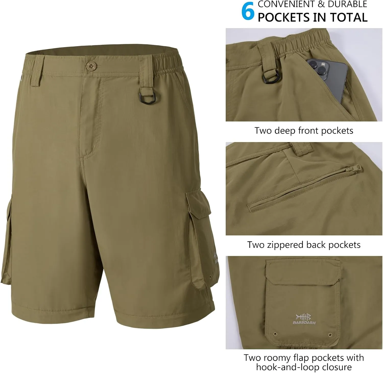 BASSDASH Men’s Outdoor Quick Dry Convertible Pants Zip-Off Water Resistant Lightweight Fishing Hiking Cargo Shorts UPF50 