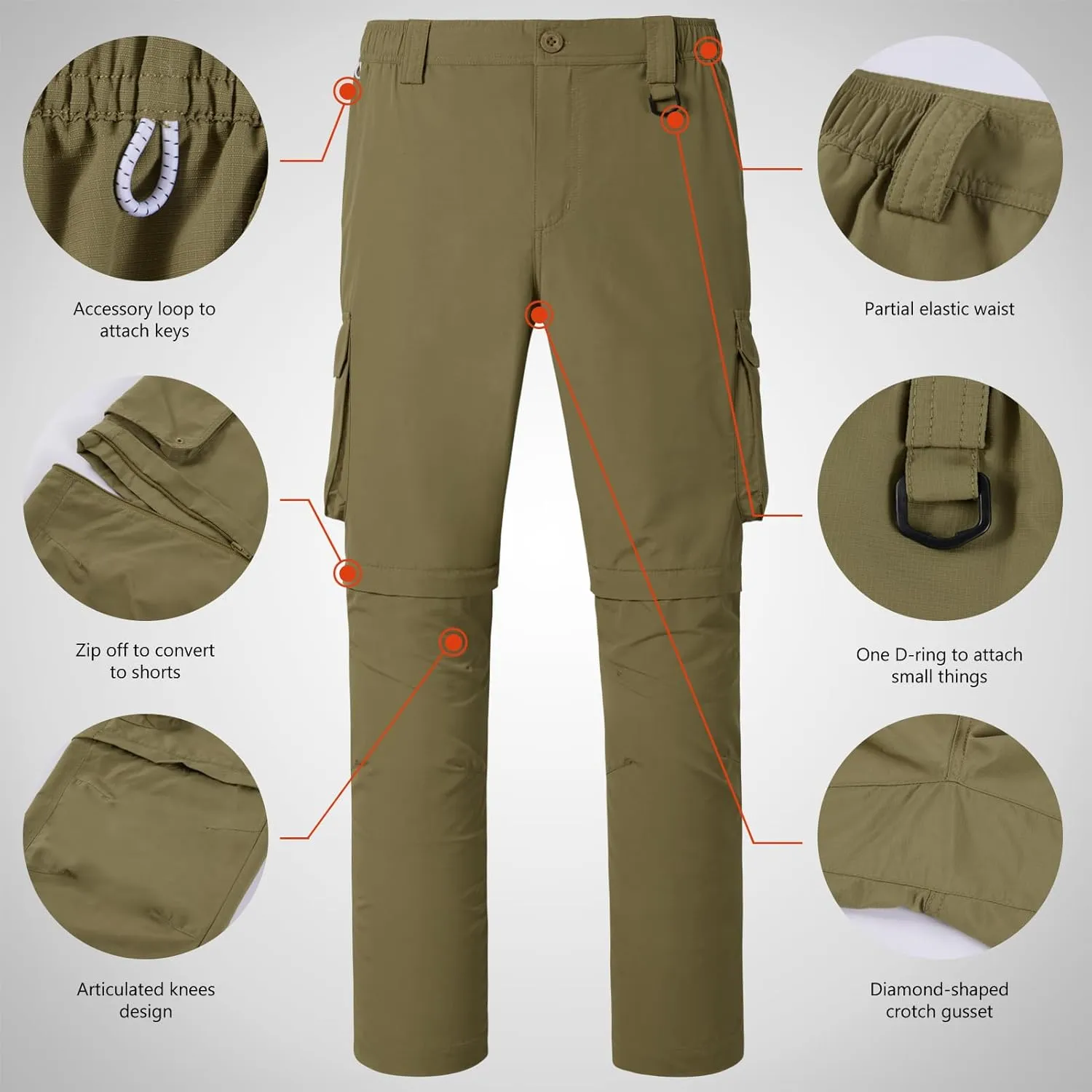 BASSDASH Men’s Outdoor Quick Dry Convertible Pants Zip-Off Water Resistant Lightweight Fishing Hiking Cargo Shorts UPF50 