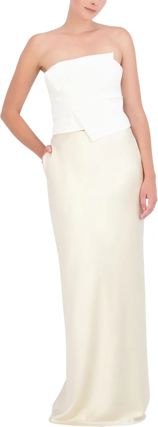 BCBGMAXAZRIA Women's Straight Neck Strapless Drape Top