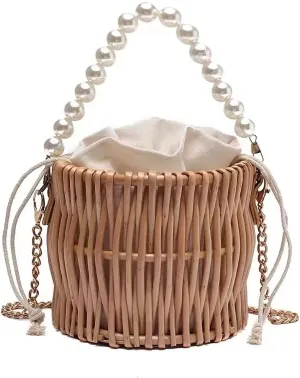 Beach Purse, Straw Beach Bag for Women Straw Purse Rattan Bag Chain bag Basket Handbags for Wedding