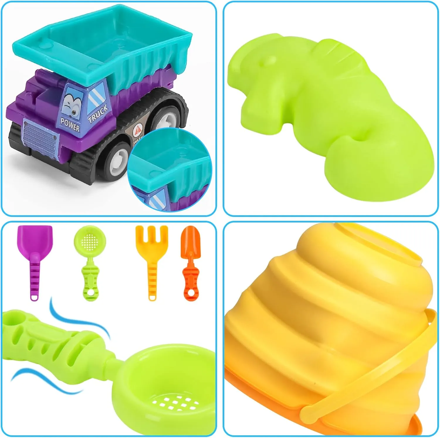 Beach Toys for Kids, Silicone Collapsible Foldable Beach Bucket Travel Beach Toys for Summer Outdoor Camping and Fishing Tub with Sand Molds Shovels Rakes for Toddlers Boys Girls 2.5L 3PCS
