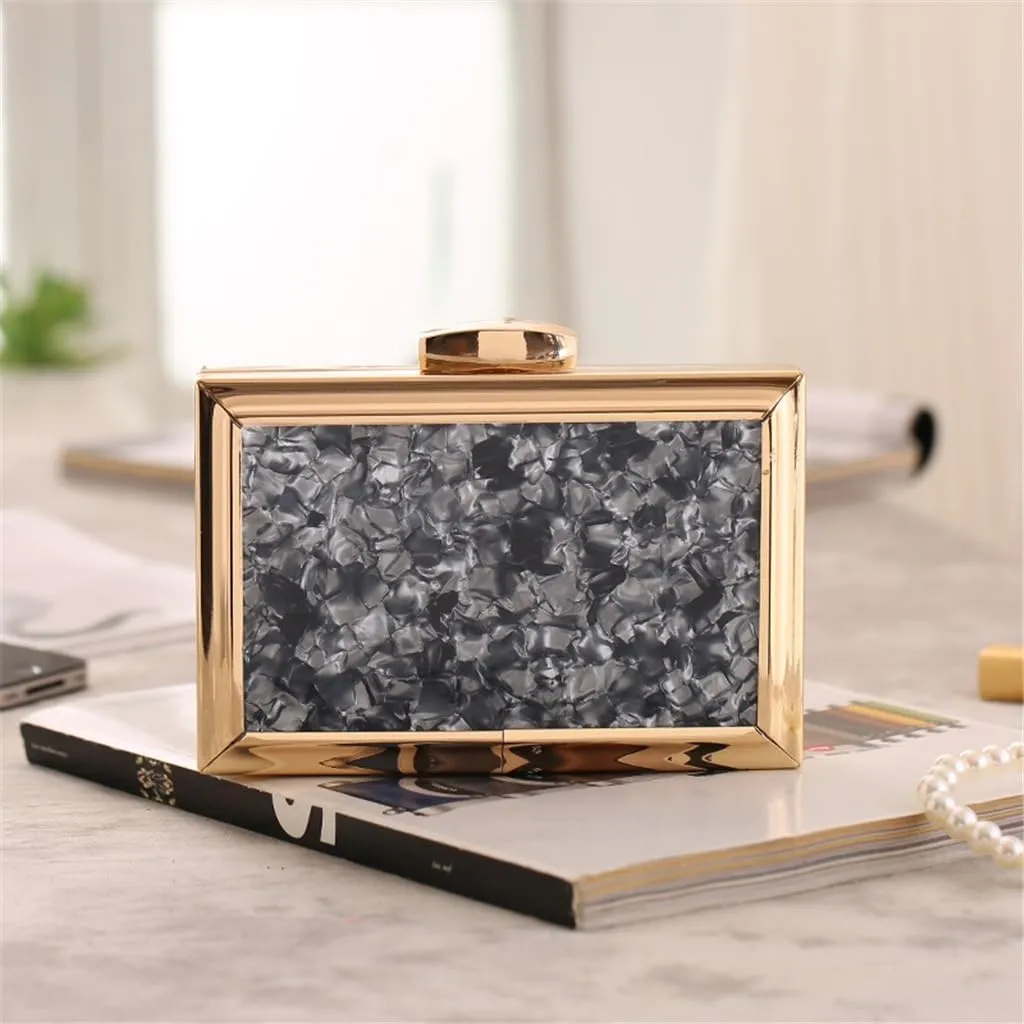 Beaded Patch Acrylic Evening Bag Evening Dress Banquet Clutch Tilt Bag 8115(Black)