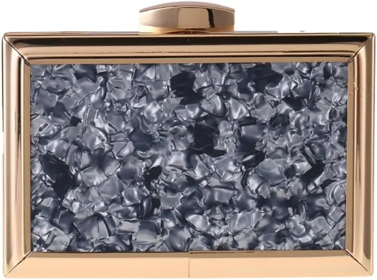 Beaded Patch Acrylic Evening Bag Evening Dress Banquet Clutch Tilt Bag 8115(Black)