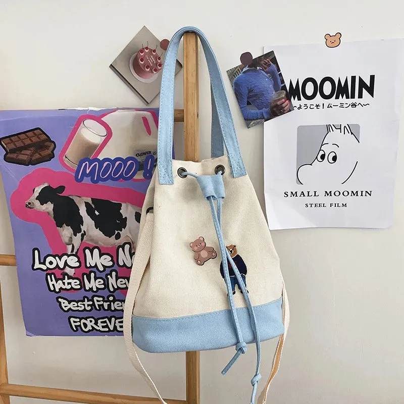 Bear Drawstring Bucket Shoulder Bag