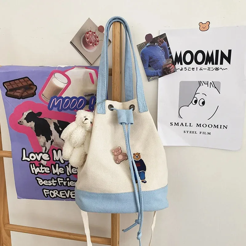 Bear Drawstring Bucket Shoulder Bag