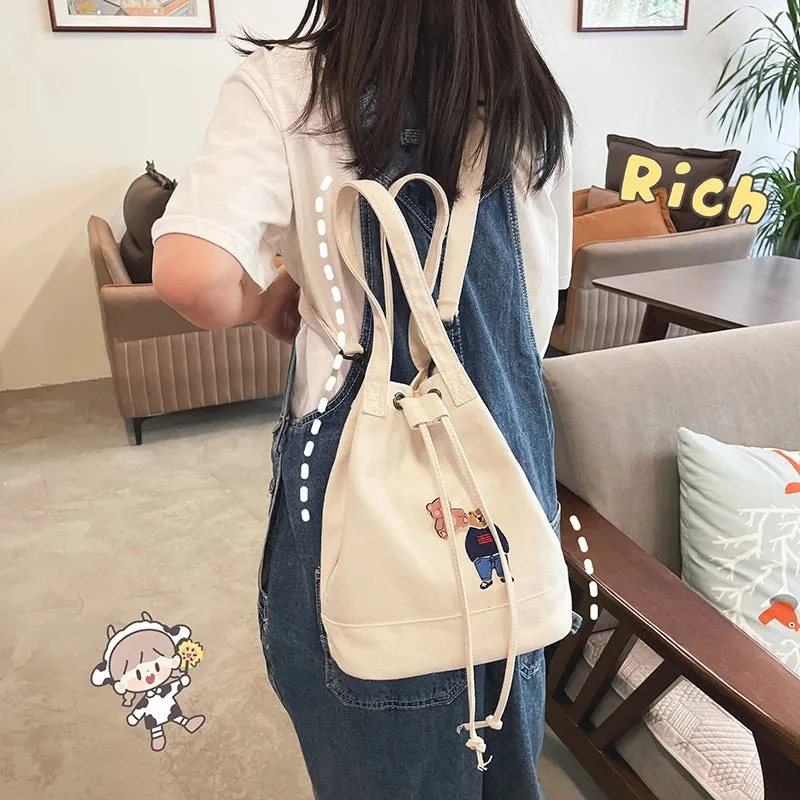 Bear Drawstring Bucket Shoulder Bag