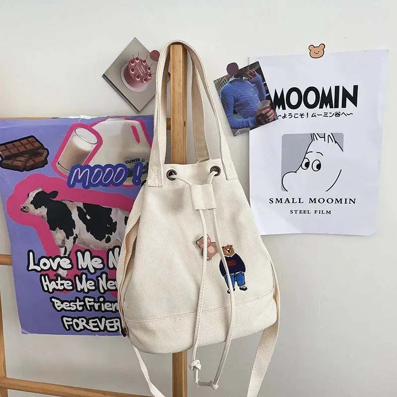 Bear Drawstring Bucket Shoulder Bag