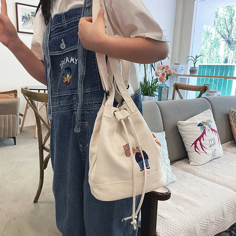 Bear Drawstring Bucket Shoulder Bag