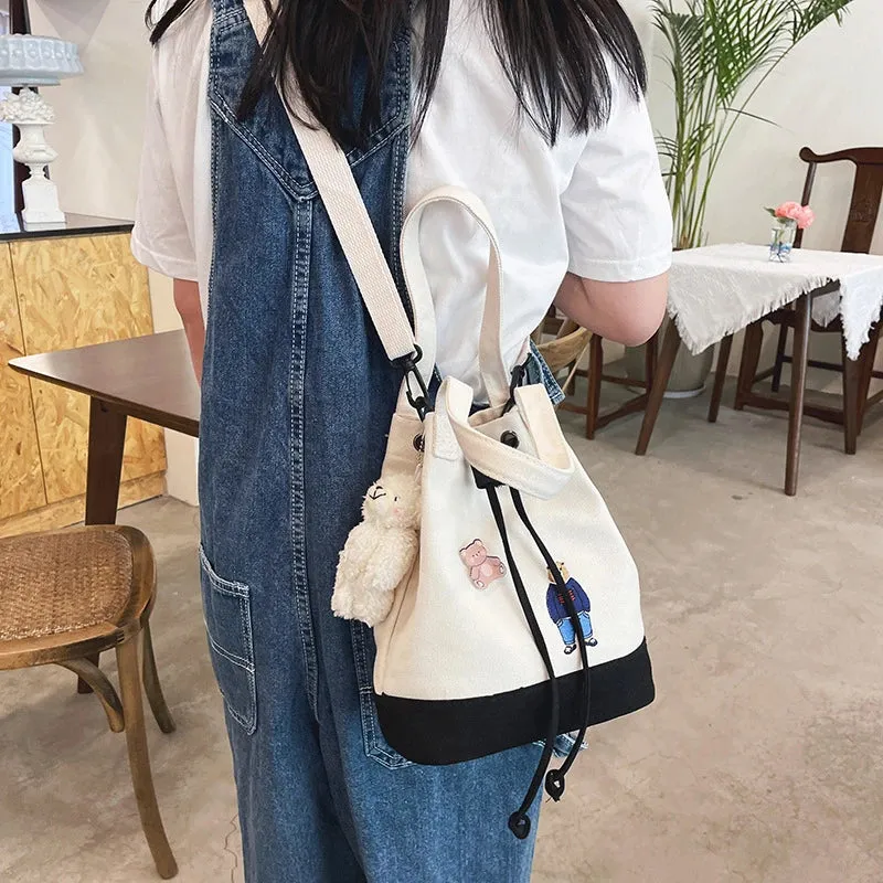 Bear Drawstring Bucket Shoulder Bag