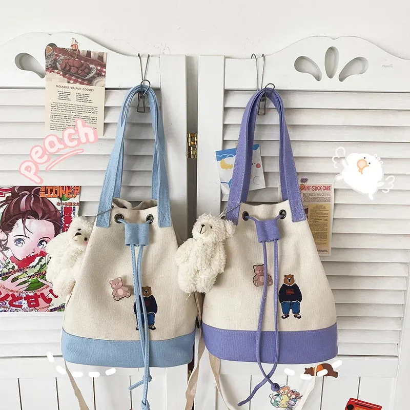 Bear Drawstring Bucket Shoulder Bag
