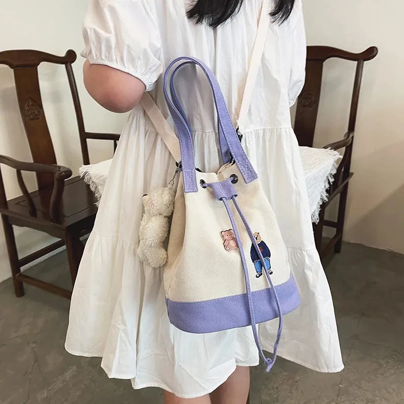 Bear Drawstring Bucket Shoulder Bag