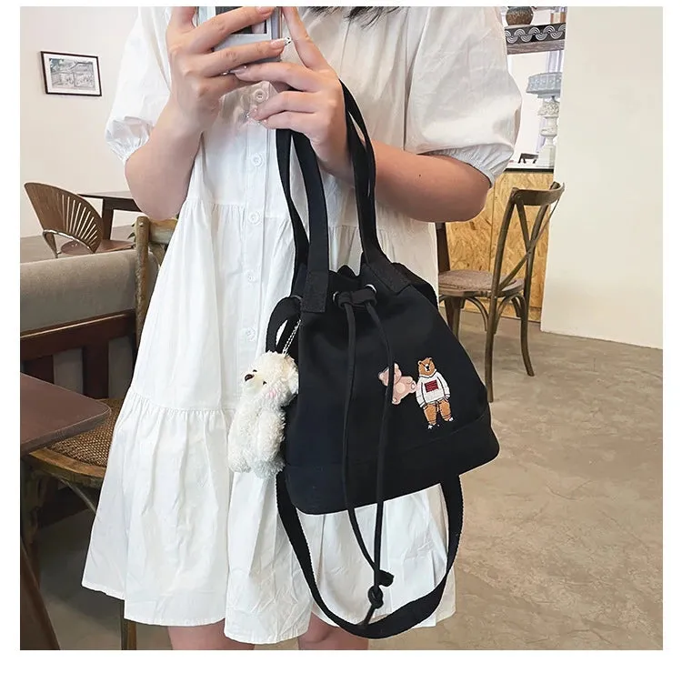 Bear Drawstring Bucket Shoulder Bag