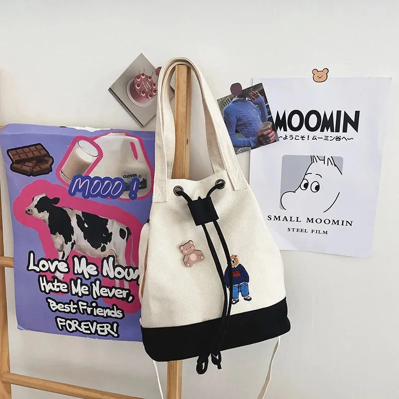 Bear Drawstring Bucket Shoulder Bag