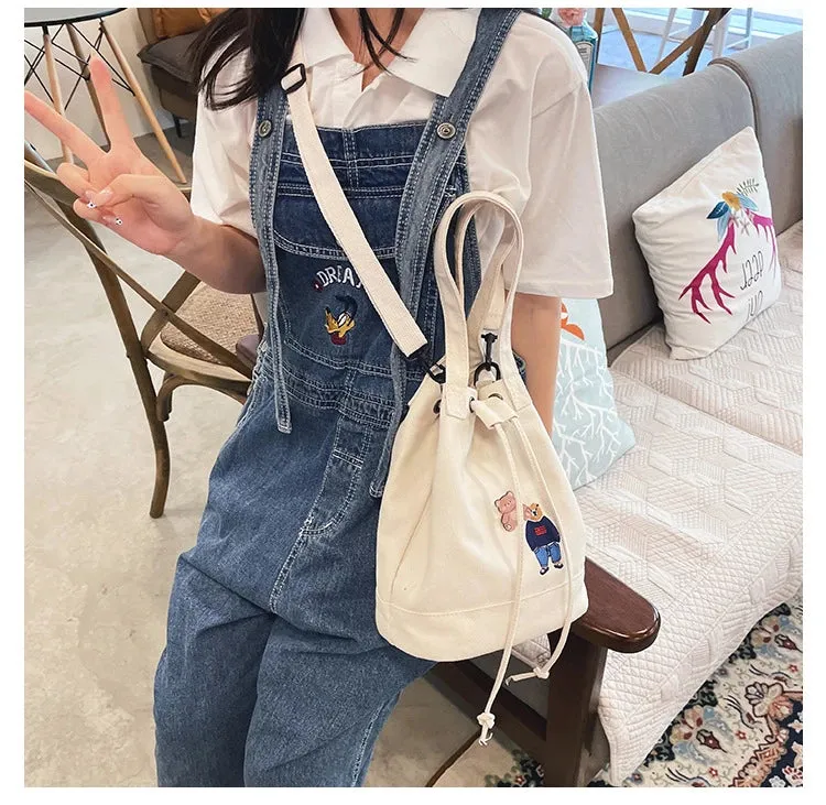 Bear Drawstring Bucket Shoulder Bag