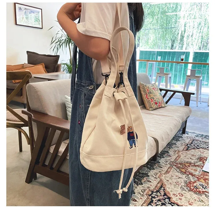 Bear Drawstring Bucket Shoulder Bag