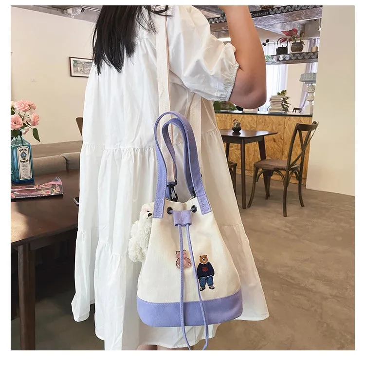 Bear Drawstring Bucket Shoulder Bag