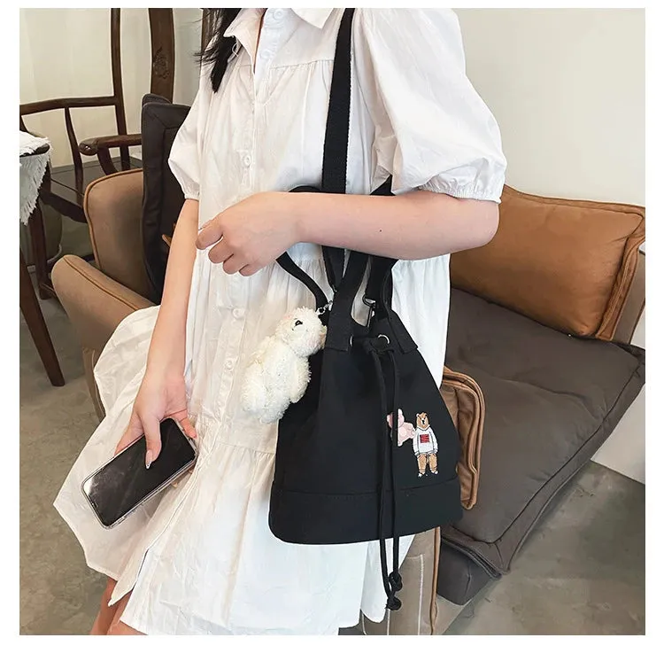 Bear Drawstring Bucket Shoulder Bag
