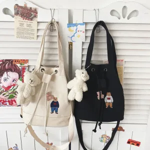 Bear Drawstring Bucket Shoulder Bag