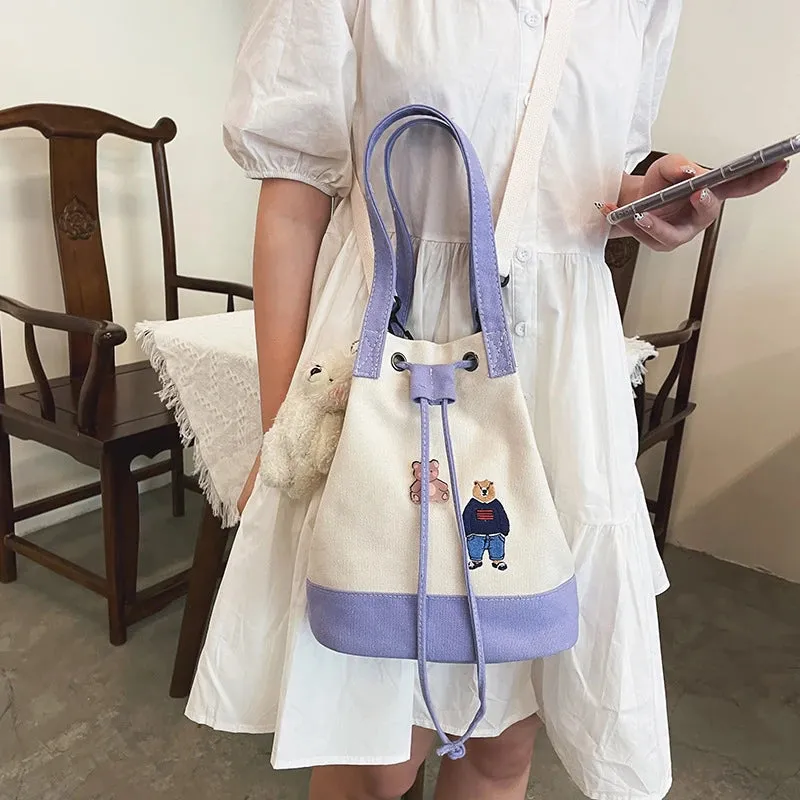 Bear Drawstring Bucket Shoulder Bag