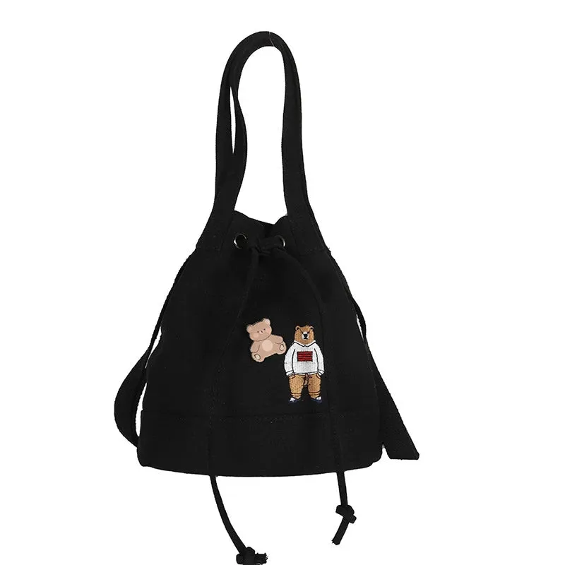 Bear Drawstring Bucket Shoulder Bag