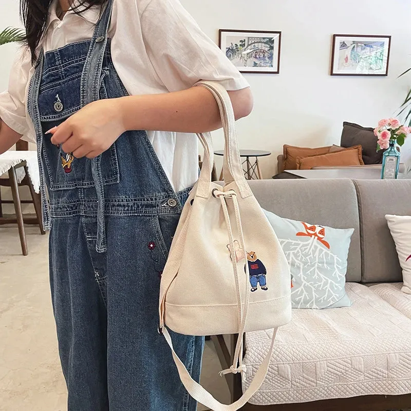 Bear Drawstring Bucket Shoulder Bag