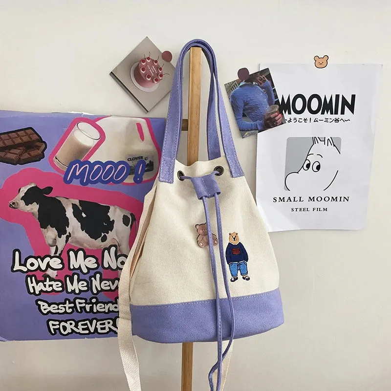 Bear Drawstring Bucket Shoulder Bag