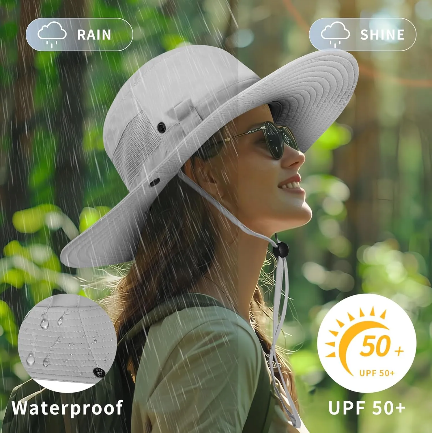BEARAE Fishing Hat, UPF 50  UV Protection Hiking Beach Bucket Hat, Adjustable Waterproof Wide Brim Sun Hats for Men Women