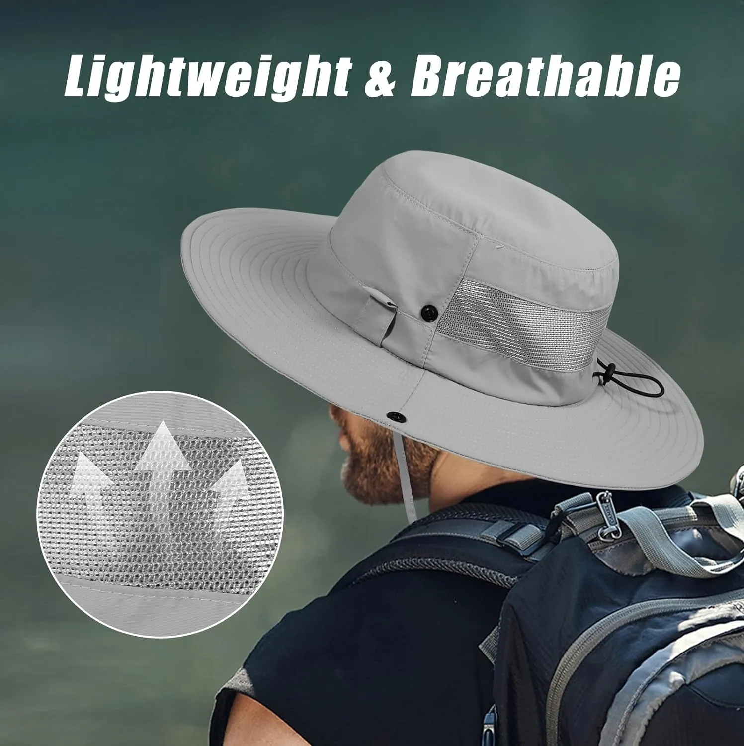 BEARAE Fishing Hat, UPF 50  UV Protection Hiking Beach Bucket Hat, Adjustable Waterproof Wide Brim Sun Hats for Men Women
